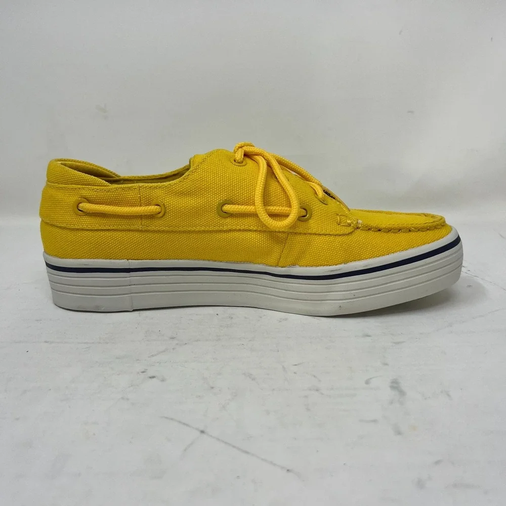 Polo Sport Ralph Lauren Canvas Boat Shoes Yellow &‎ Navy Women's US 8B VTG NEW